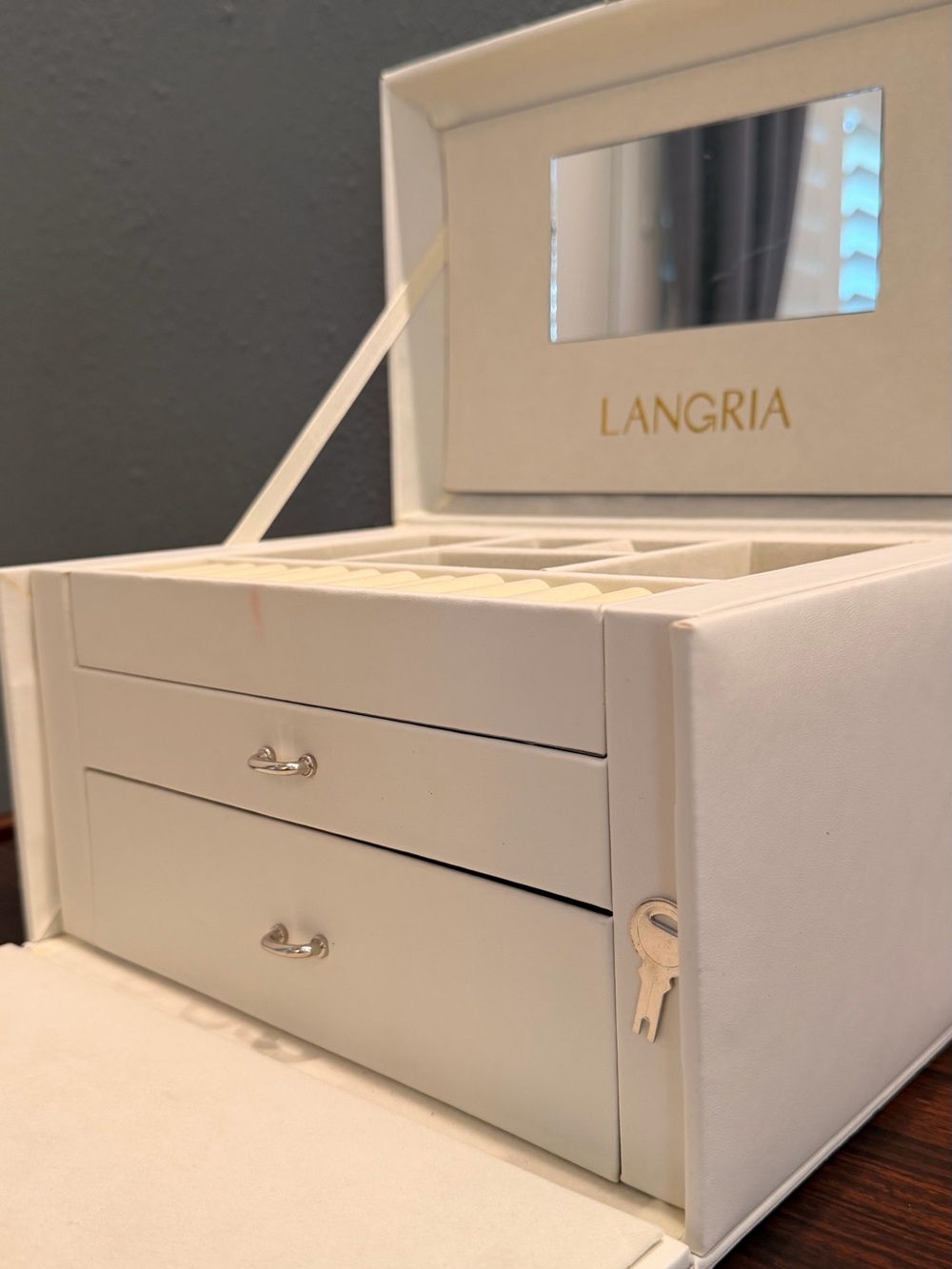 White Jewelry Organizer Box with Drawers and Mirror